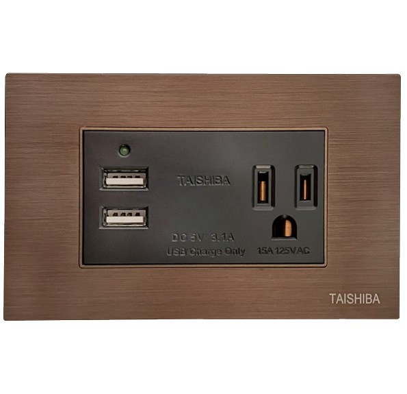 極致來富連體雙USB一單插座附接地-極致金棕